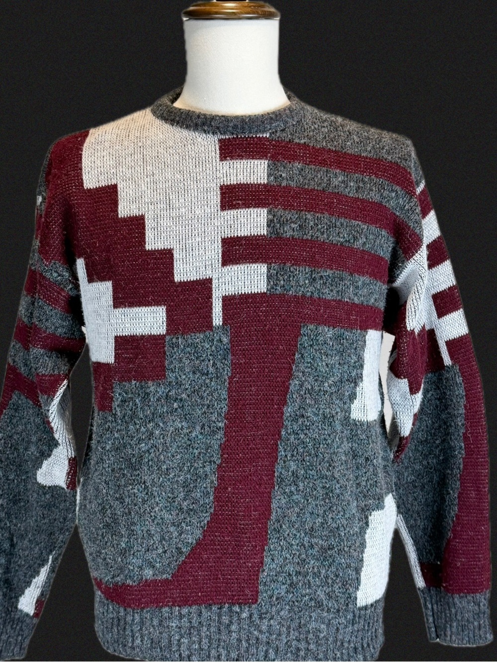 VINTAGE 80s funky geometric men’s knit sweater artsy bold stripe colorblock XL